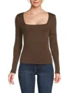 7 For All Mankind Long Sleeve Square Neck Top In Hot Fudge
