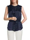 7 For All Mankind Ruffle Front Sleeveless Top In Navy