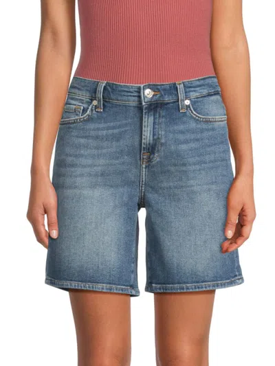 7 For All Mankind Women's Stretch-cotton Whiskered Denim Shorts