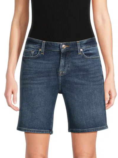 7 For All Mankind Women's Stretch-cotton Whiskered Denim Shorts In Beida