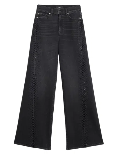 7 For All Mankind Twisted Lotta Embellished Flare Leg Jeans In Bottomline In Black