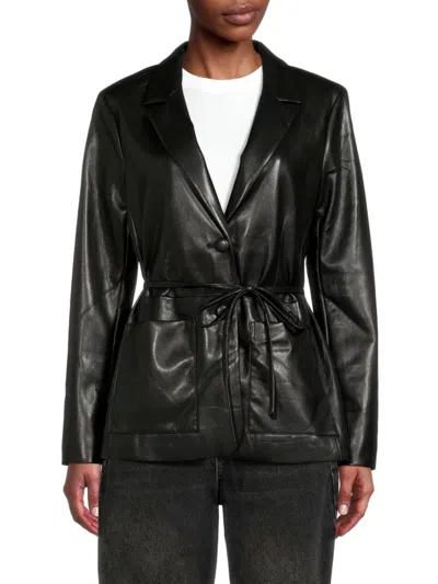 7 For All Mankind Women's Vegan Leather Tie Jacket In Jet Set