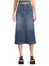 7 For All Mankind Women's Whiskered Midi Denim Skirt