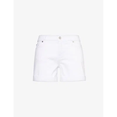 7 FOR ALL MANKIND 7 FOR ALL MANKIND WOMEN'S WHITE ROLLED-HEM MID-RISE STRETCH-DENIM BLEND SHORTS
