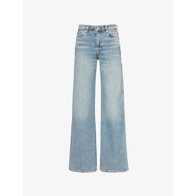 7 FOR ALL MANKIND WOMENS AMUSE ME LOTTA FLARED STRAIGHT-LEG MID-RISE STRETCH-DENIM BLEND JEANS