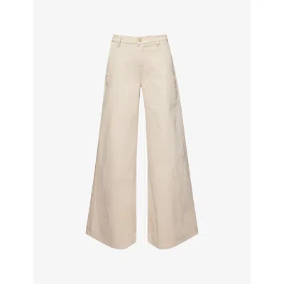7 FOR ALL MANKIND WOMENS CREME WILLOW WIDE-LEG STRETCH-DENIM TROUSERS