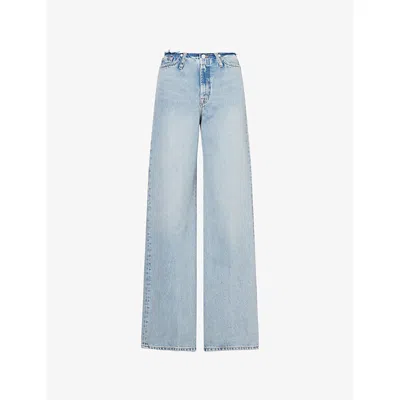 7 For All Mankind Womens Blue Erosion Lotta Wide-leg Denim Jeans