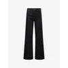 7 For All Mankind Womens Coated Black Lotta Wide-leg Stretch-denim Jeans In Black