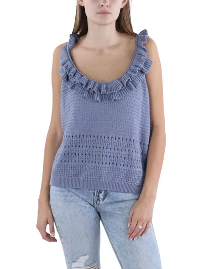 7 For All Mankind Openwork Ruffle Neck Sweater Tank In Blue