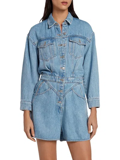 7 For All Mankind Front Yoke Romper In Volcanic Blue