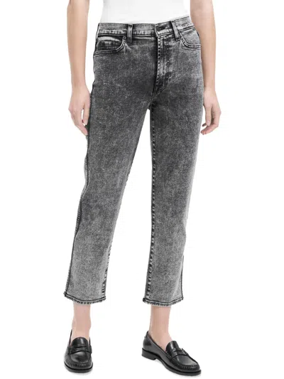 7 For All Mankind Womens Denim High Waist Straight Leg Jeans In Grey