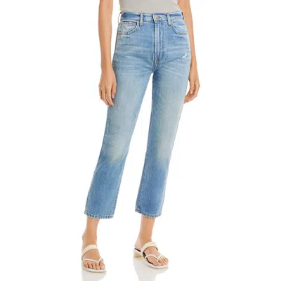 7 For All Mankind Womens Denim Whisker Wash Cropped Jeans In Blue