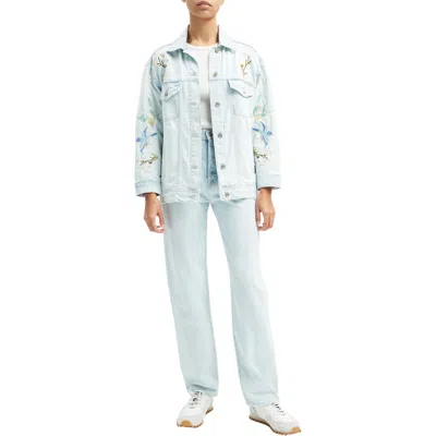 7 For All Mankind Womens Embroidered Denim Trucker Jacket