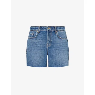 7 For All Mankind Womens Explorer Monroe Mid-rise Long Denim Shorts In Blue