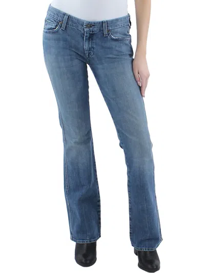 7 For All Mankind Womens Faded Slightly Distressed Flare Jeans In Blue