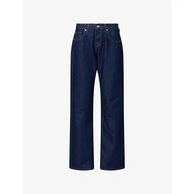 7 For All Mankind Womens Indigo Soul Low-rise Straight-leg Denim Jeans In Blue
