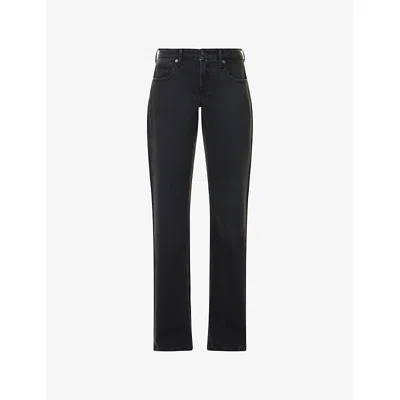 7 For All Mankind Womens Thunder Storm Low-rise Straight-leg Denim Jeans In Black
