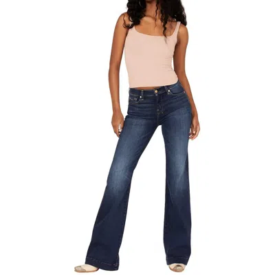 7 For All Mankind Womens Mid Rise Dark Wash Wide Leg Jeans In Blue