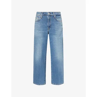 7 For All Mankind Womens Oceanstone Stovepipe Straight-leg Stretch-denim Jeans In Blue