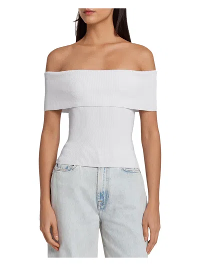 7 For All Mankind Womens Ribbed Sleeveless Off The Shoulder In White