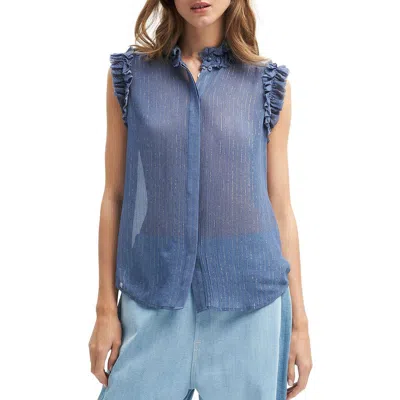 7 For All Mankind Womens Silk Metallic Blouse In Blue