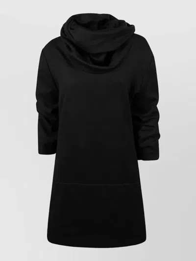 7 For All Mankind Wool Ruched High Neck Dress In Black