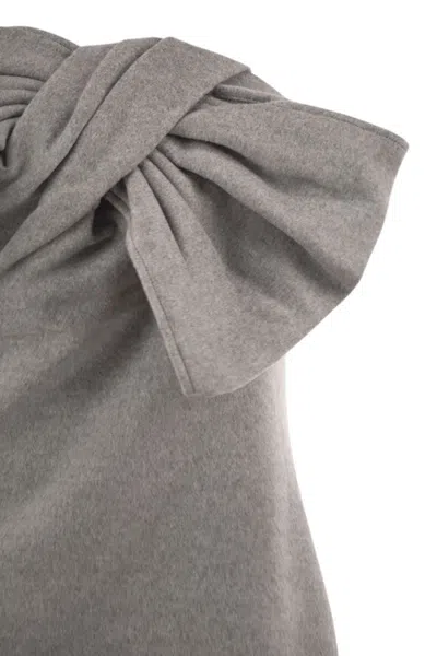 7 For All Mankind Wool-blend One-shoulder Mini Dress With Bow In Gray