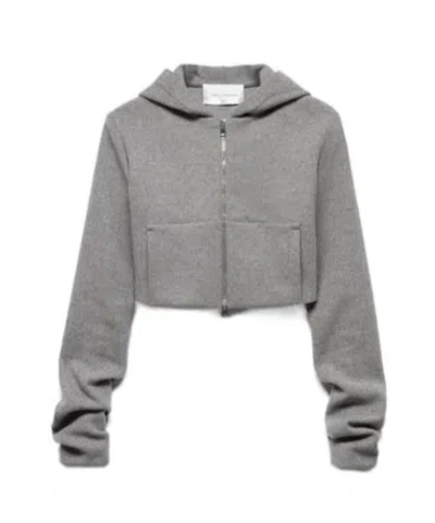 7 For All Mankind Wool-blend Pleated Zip-up Hoodie In Gray
