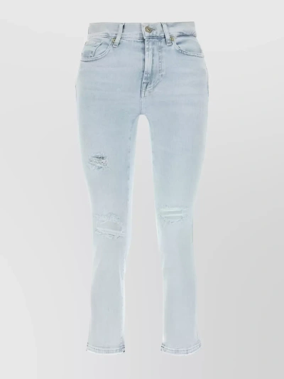 7 For All Mankind Worn Denim Distressed Trousers In Blue