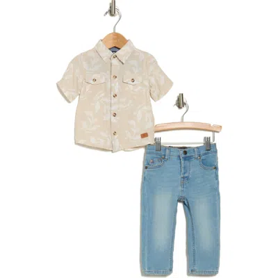 7 For All Mankind Woven Shirt & Skinny Jeans In Stone