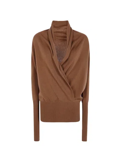 7 For All Mankind Wrap V-neck Sweater In Brown