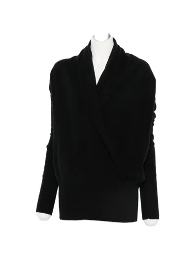7 For All Mankind Wrap-style Ribbed-trim Sweater In Black