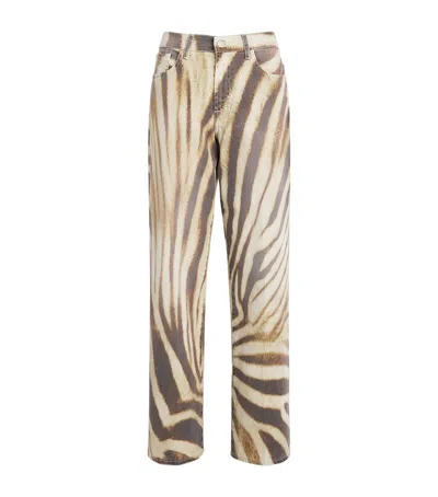 7 For All Mankind Zebra Print Stovepipe Straight Jeans In Orange