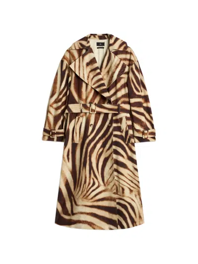 7 For All Mankind Zebra-pattern Trenchcoat In Multi