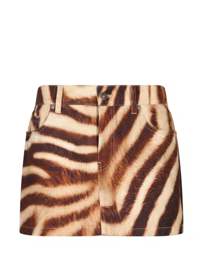 7 For All Mankind Zebra-print Mini Skirt In Brown