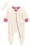 7 For All Mankind Babies'  Zip Footie & Headband Set In Pink