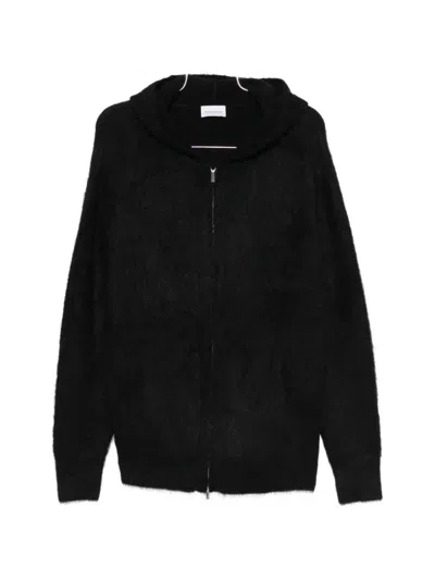 7 For All Mankind Zip-up Hooded Cardigan In Black