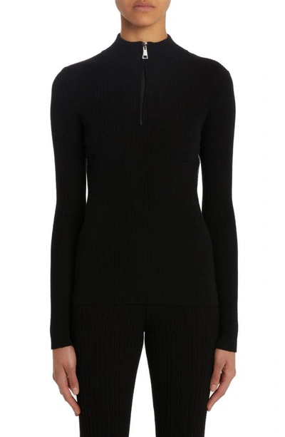 Moncler Quarter Zip Mock Neck Sweater In Black