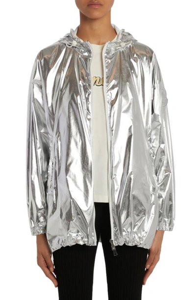 Moncler Jubba Hooded Metallic Shell Jacket In Silver