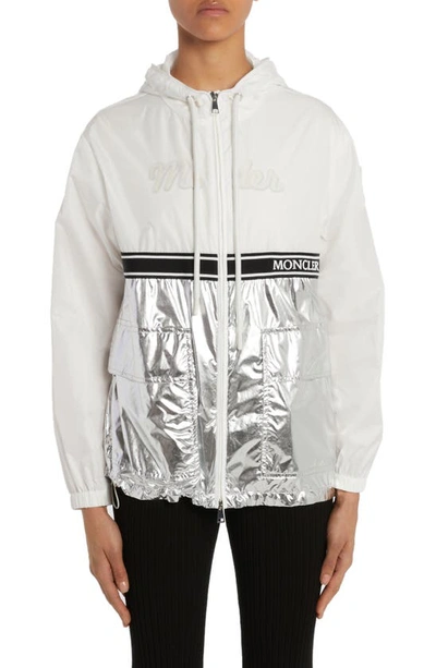 Moncler Komoe Mixed Media Hooded Jacket In Silver