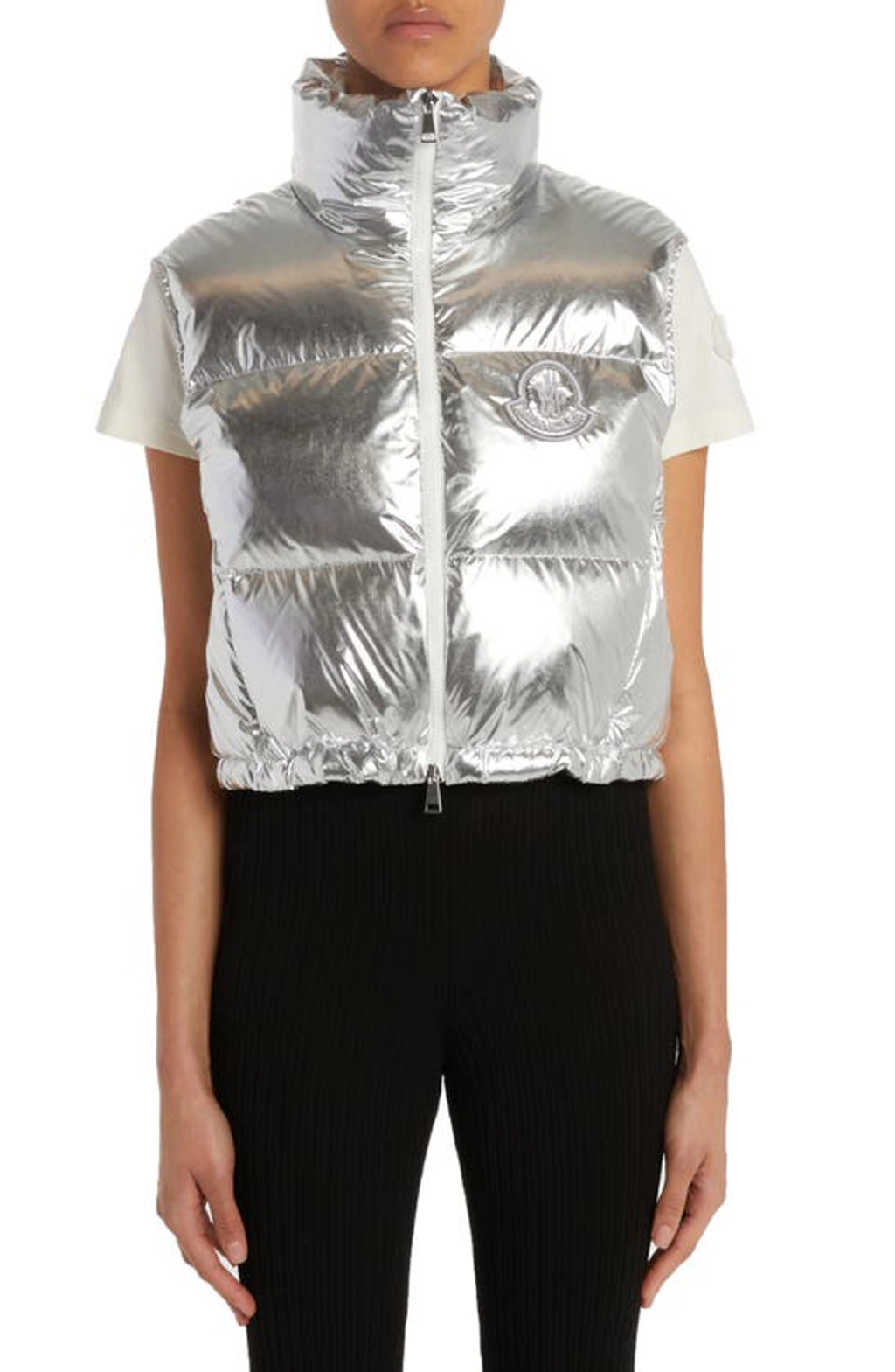Moncler Blavet Metallic Down Puffer Vest In Silver | ModeSens