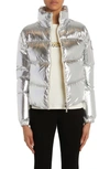 Moncler Metallic Puffer Jacket In Silver