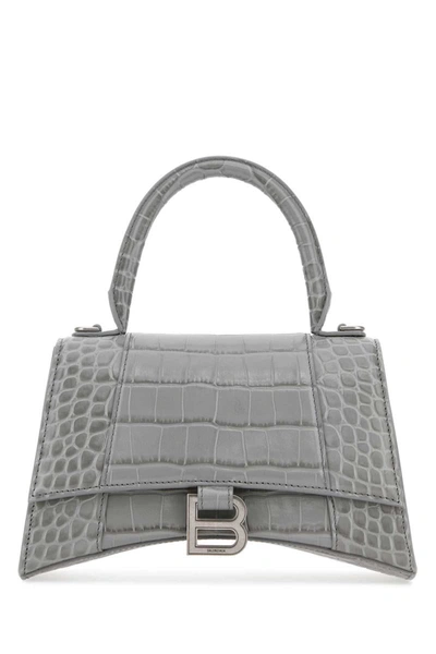 Balenciaga Croc Embossed Leather Shoulder Bag In  Grey