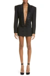 Area Embellished Wool Tuxedo Mini Dress In Black