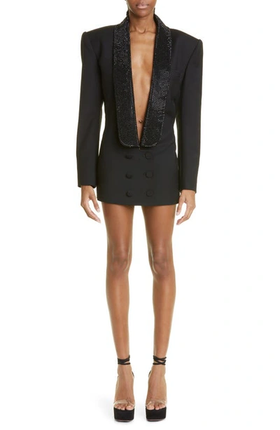 Area Embellished Wool Tuxedo Mini Dress In Black