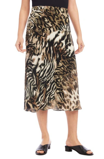 Karen Kane Anna Animal Print Bias Cut Midi Skirt In Shadow Animal Print