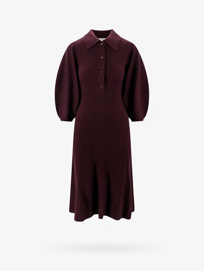 Chloé Wool Rib-knit Midi Dress In Burgundy