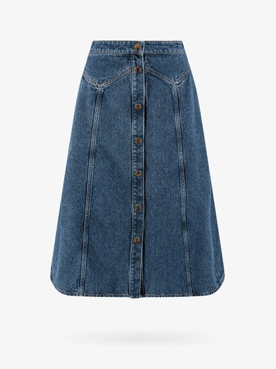 Chloé Patchwork Denim Midi Skirt In Blue