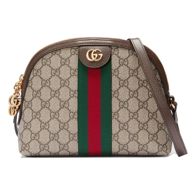 Gucci Ophidia Small Canvas Shoulder Bag In Brown