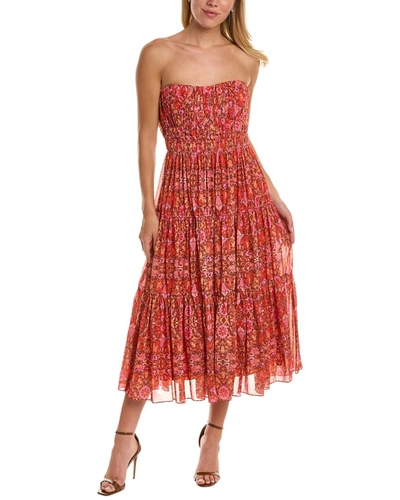 Amur Mariana Floral-print Strapless Midi Dress In Red